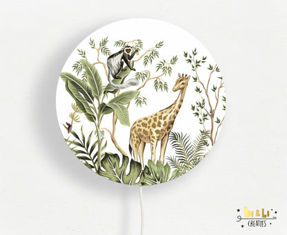 Wandlamp rond Giraf kinderkamer Jungle Monkey
