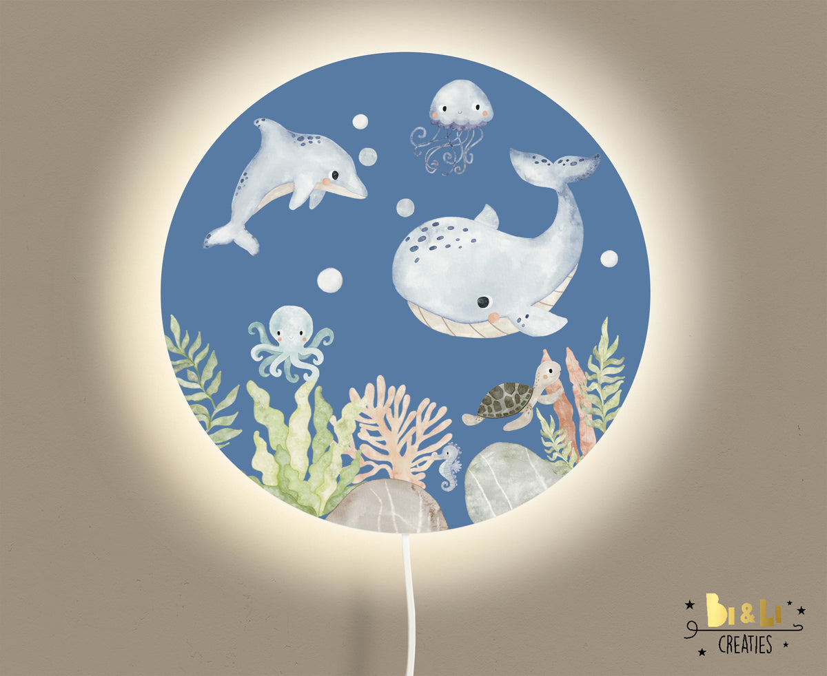 Wandlamp rond Onderwater wereld Walvis kinderkamer - blauw