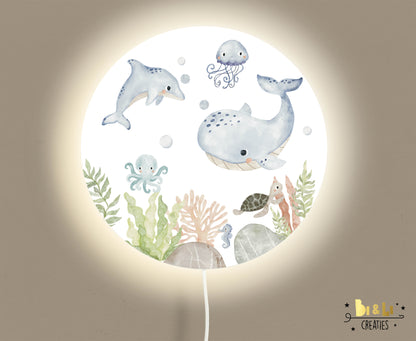 Wandlamp rond Onderwater wereld Walvis kinderkamer - wit