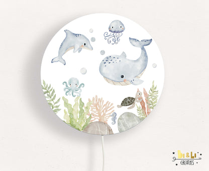 Wandlamp rond Onderwater wereld Walvis kinderkamer - wit