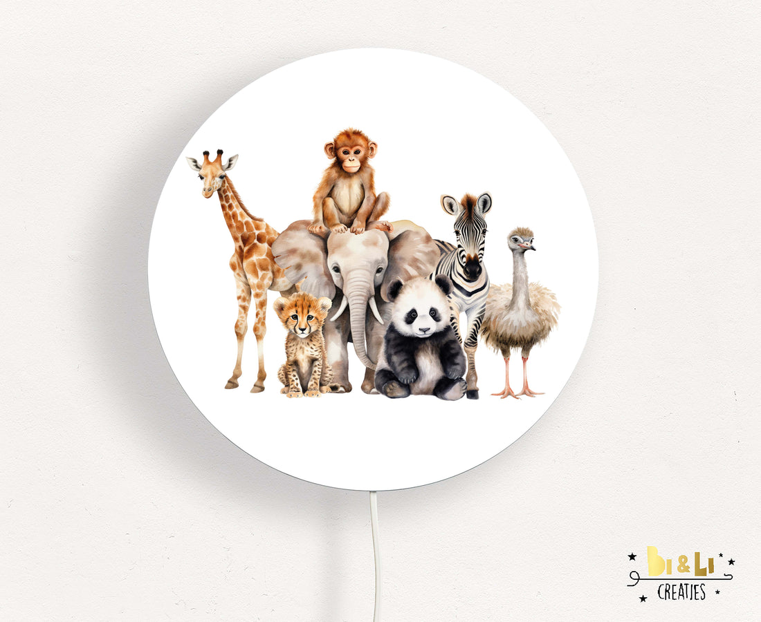 Wandlamp rond Safari Dieren kinderkamer