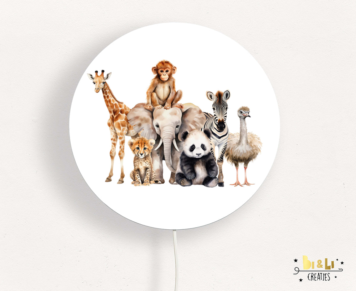Wandlamp rond Safari Dieren kinderkamer