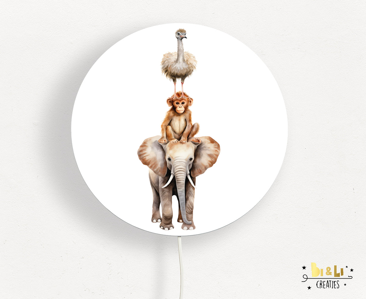Wandlamp rond Safari Dieren op Stapel kinderkamer