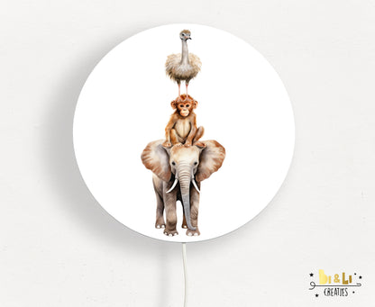 Wandlamp rond Safari Dieren op Stapel kinderkamer