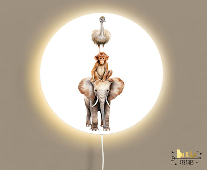 Wandlamp rond Safari Dieren op Stapel kinderkamer
