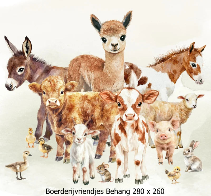 Wandvullend behang boerderijdieren - boerderij kinderkamer