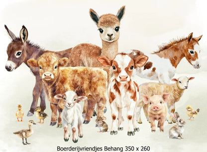 Wandvullend behang boerderijdieren - boerderij kinderkamer