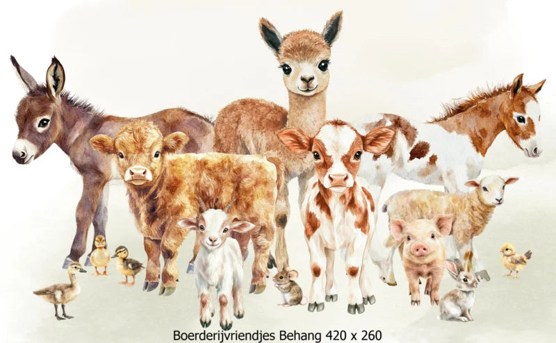 Wandvullend behang boerderijdieren - boerderij kinderkamer
