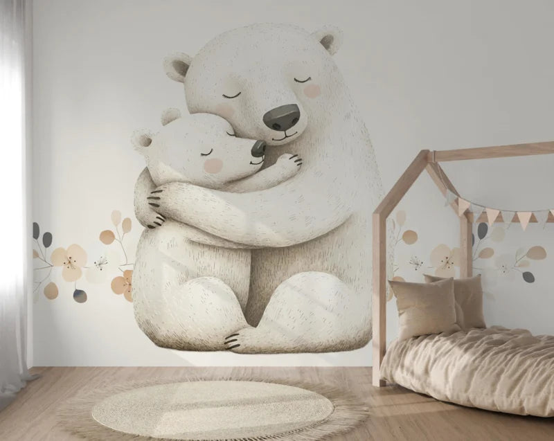 Wandvullend behang beer - bosdieren thema