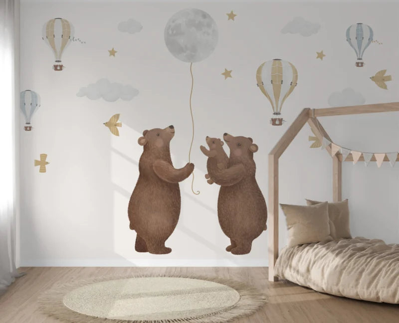Wandvullend behang beren voor de babykamer of kinderkamer