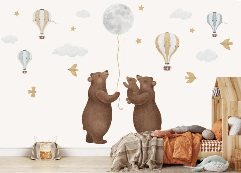 Wandvullend behang beren voor de babykamer of kinderkamer