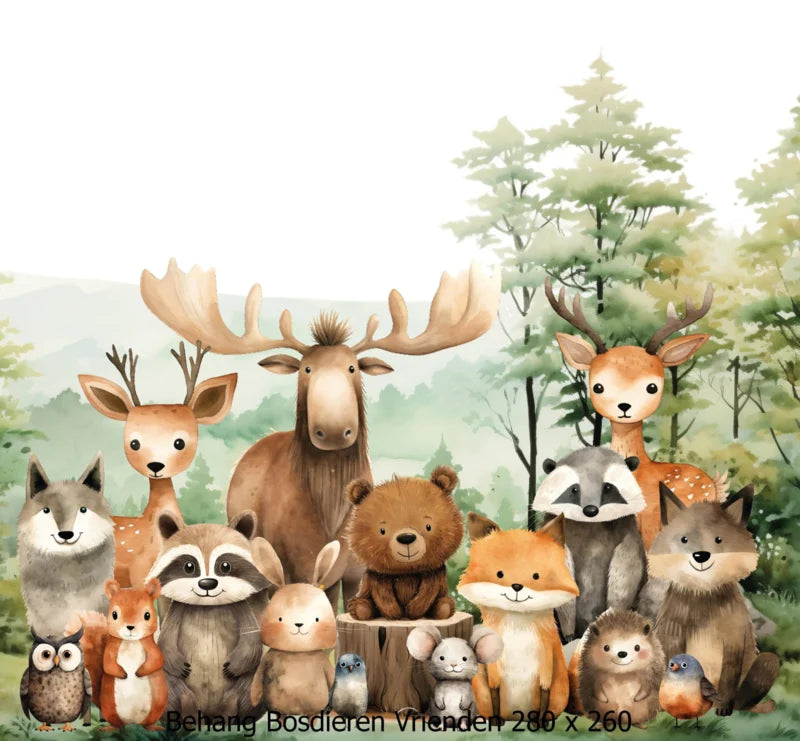 Wandvullend behang bosdieren vrienden kinderkamer babykamer