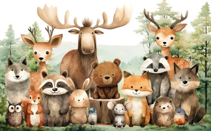 Wandvullend behang bosdieren vrienden kinderkamer babykamer