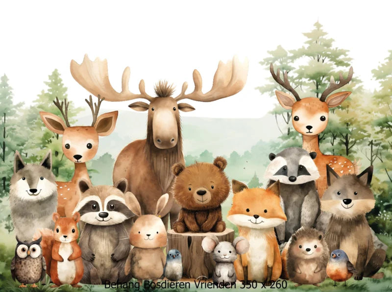 Wandvullend behang bosdieren vrienden kinderkamer babykamer