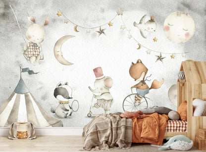 Wandvullend behang circus nacht