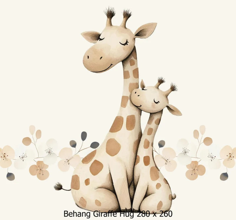 Wandvullend behang giraffe met kleine giraffe voor de kinderkamer of babykamer