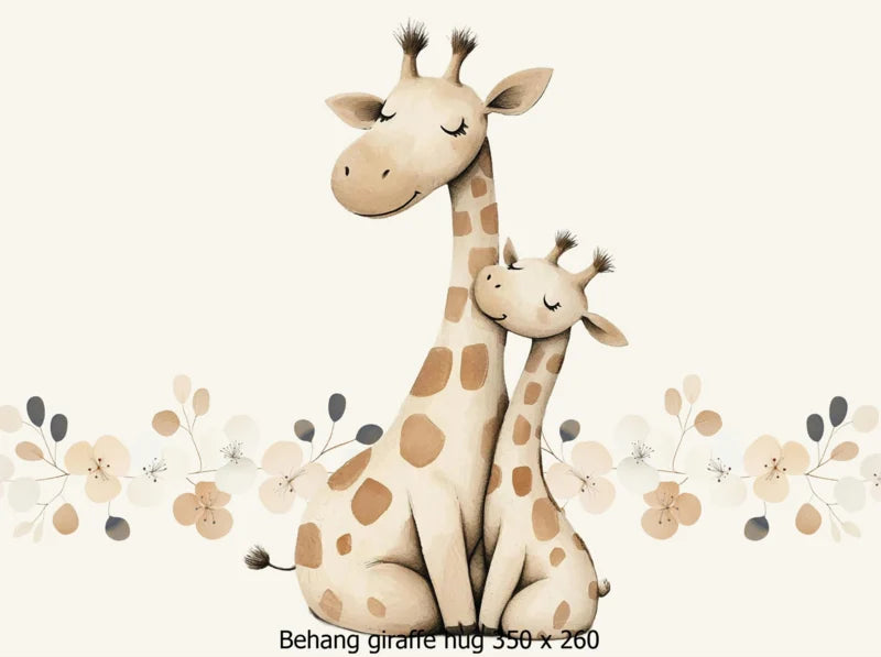 Wandvullend behang giraffe met kleine giraffe voor de kinderkamer of babykamer