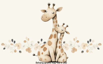 Wandvullend behang giraffe met kleine giraffe voor de kinderkamer of babykamer