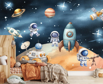 Wandvullend behang ruimtevaart slaapkamer - space kinderkamer