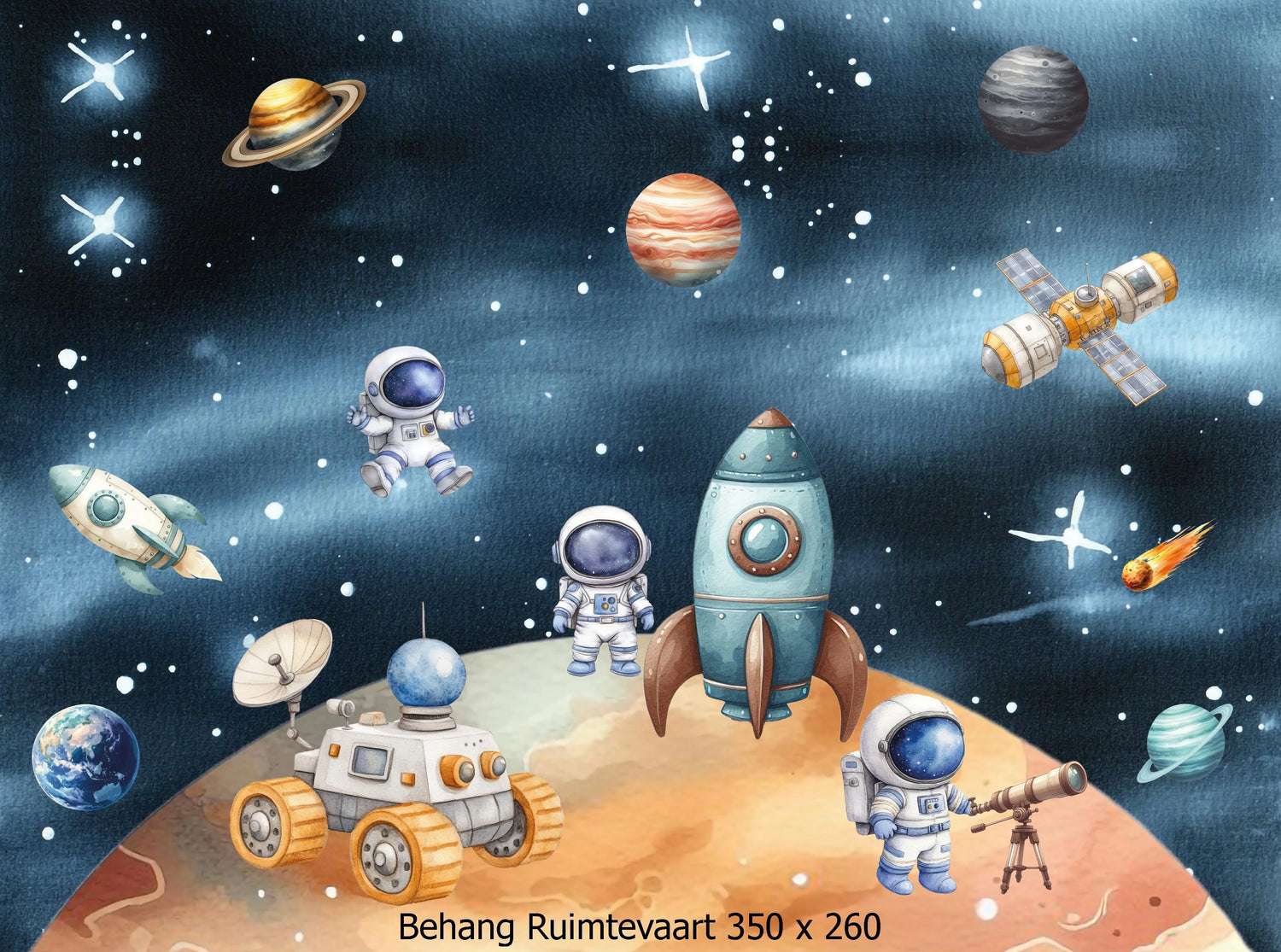 Wandvullend behang ruimtevaart slaapkamer - space kinderkamer