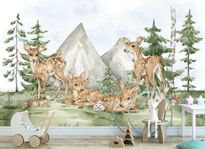 Wandvullend bosdieren babys behang