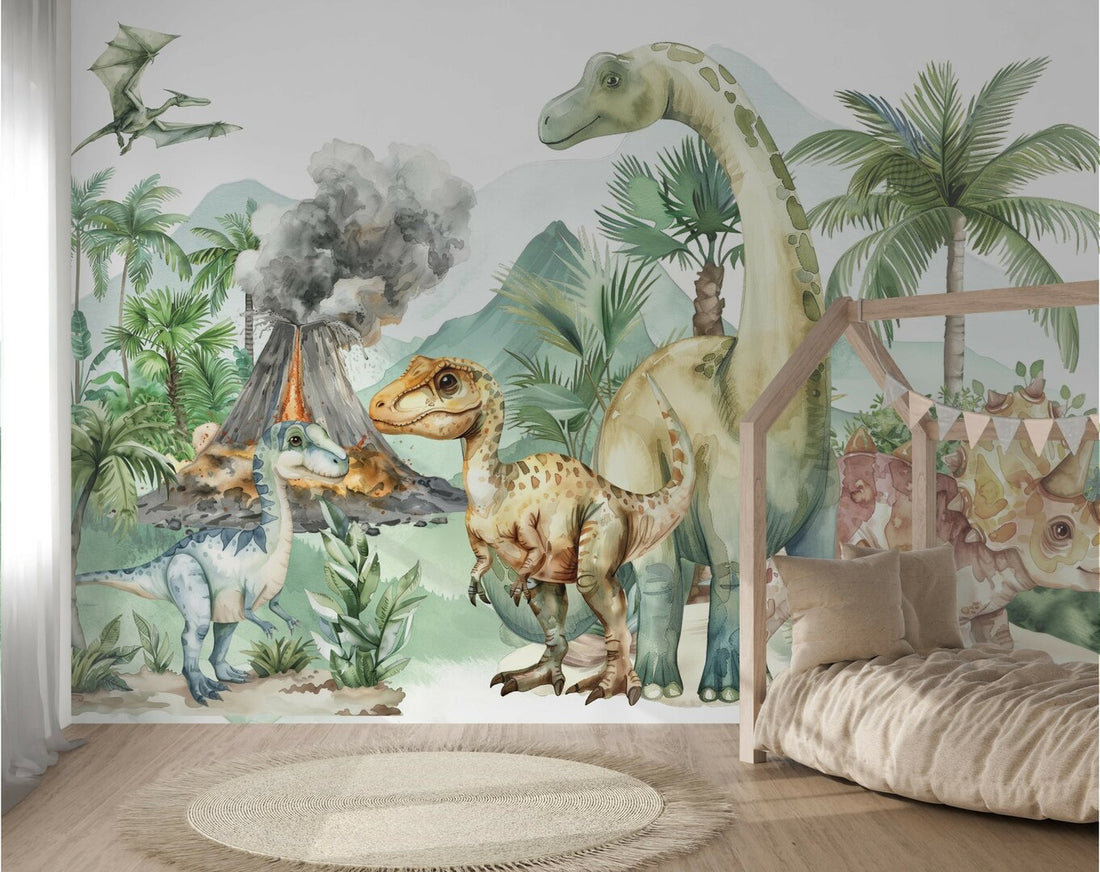 Wandvullend behang dinosaurussen - dino kinderkamer