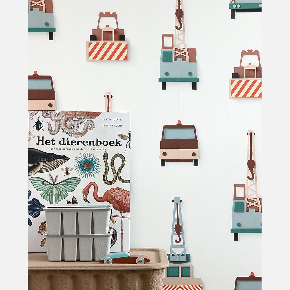 Kraanwagen behang - wit