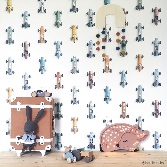 Vintage raceauto behang - wit