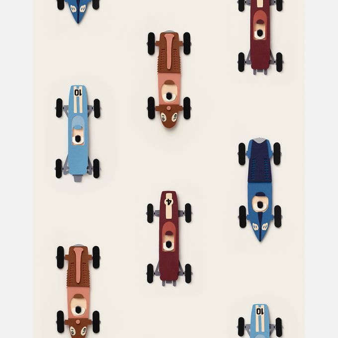 Raceauto behang - crème