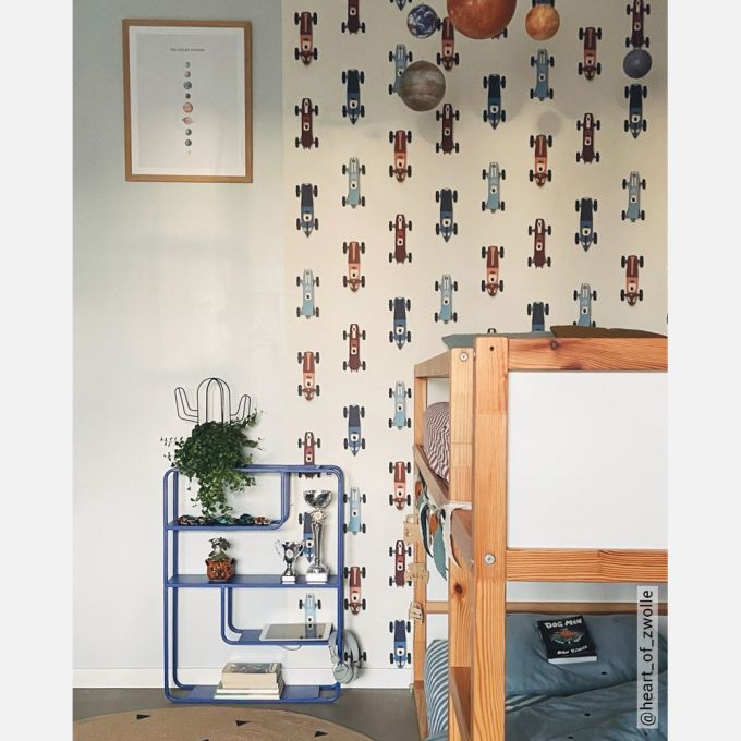 Raceauto behang - crème