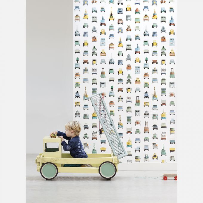Voertuigen behang - wit