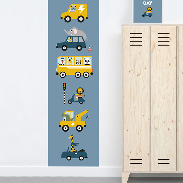 Behangstrook kinderkamer - dieren onderweg jeansblauw