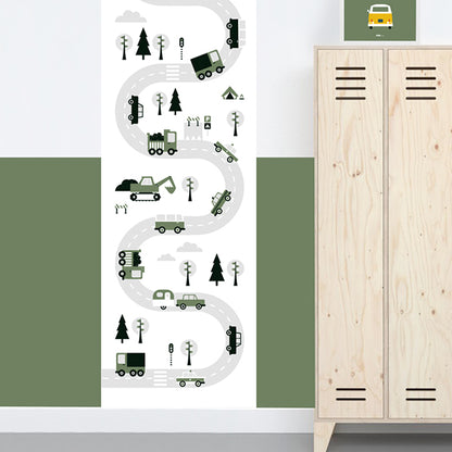 Behangstrook kinderkamer - voertuigen olijf groen