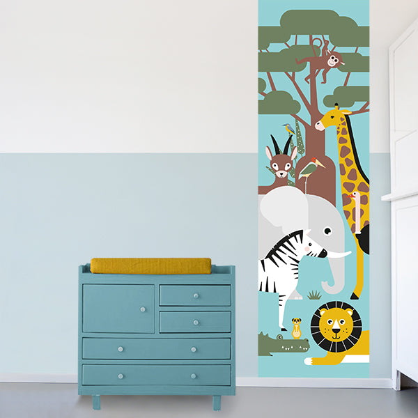 Behangstrook kinderkamer - wildlife dieren licht blauw