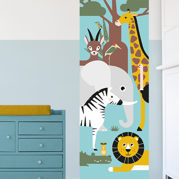 Behangstrook kinderkamer - wildlife dieren licht blauw