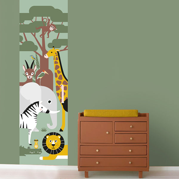 Behangstrook kinderkamer - wildlife dieren zacht groen