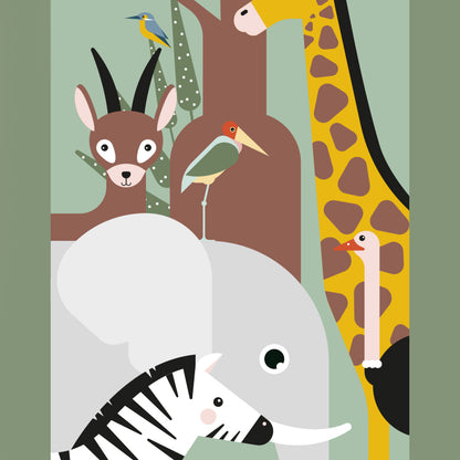 Behangstrook kinderkamer - wildlife dieren zacht groen