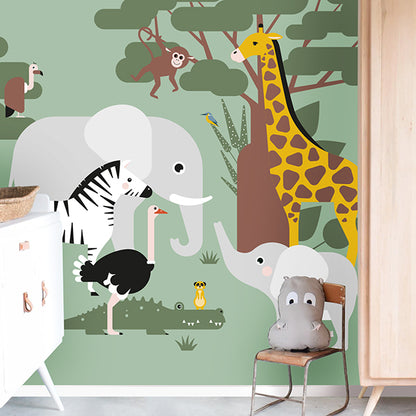 Behang Wildlife kinderkamer 3 maten in zacht groen