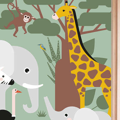 Behang Wildlife kinderkamer 3 maten in zacht groen