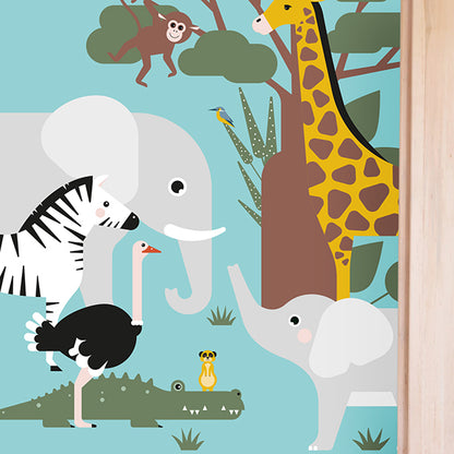 Behang Wildlife kinderkamer 3 maten in licht blauw