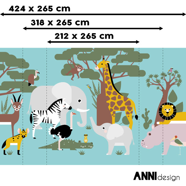 Behang Wildlife kinderkamer 3 maten in licht blauw