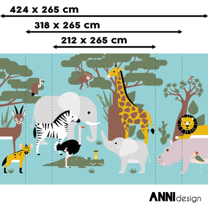 Behang Wildlife kinderkamer 3 maten in licht blauw