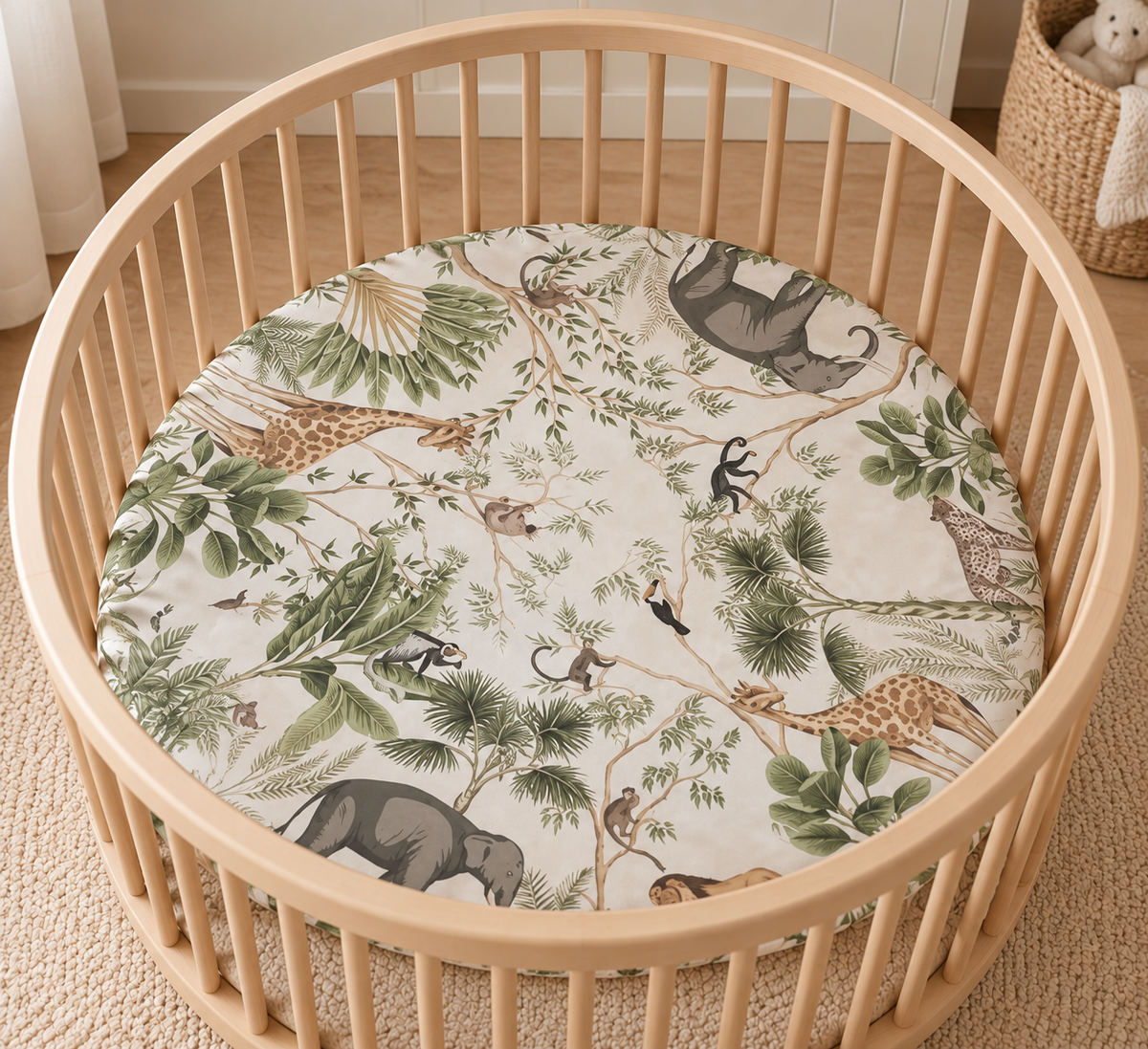 Boxkleed rond Jungle - reversible wafelstof
