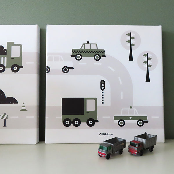 Canvas Auto schilderij 30x30 voor Voertuigen kamer - olijf groen