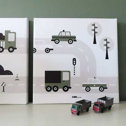 Canvas Auto schilderij 30x30 voor Voertuigen kamer - olijf groen