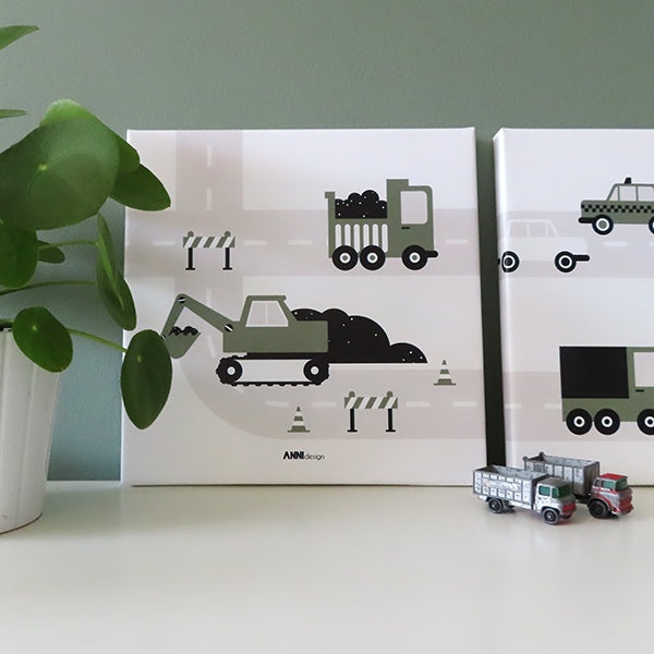 Canvas Graafmachine schilderij 30x30 voor Voertuigen kamer - olijf groen