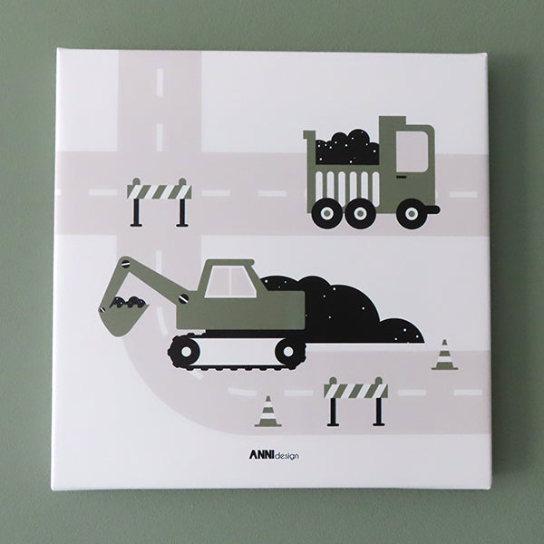 Canvas Graafmachine schilderij 30x30 voor Voertuigen kamer - olijf groen