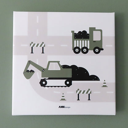 Canvas Graafmachine schilderij 30x30 voor Voertuigen kamer - olijf groen