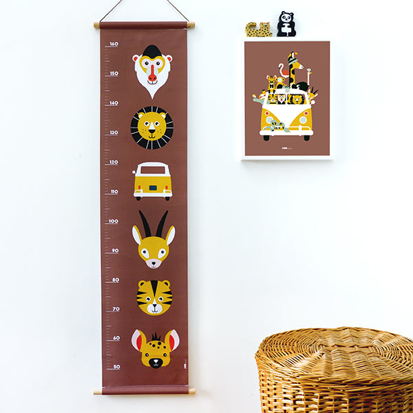 Groeimeter textielposter safari - terracotta bruin