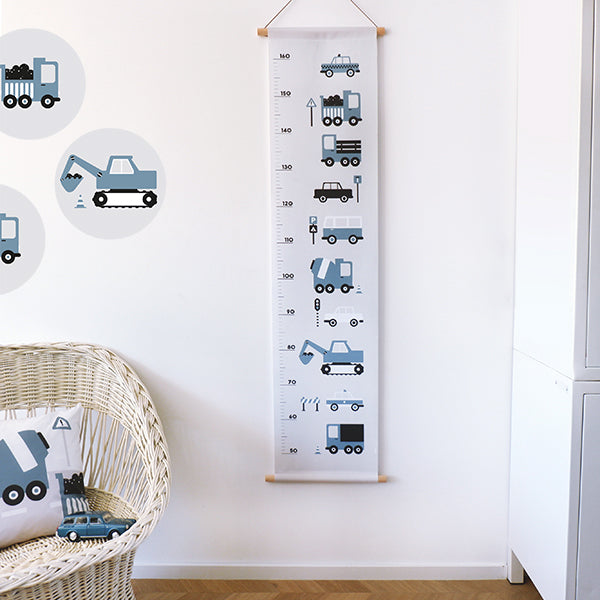 Groeimeter textielposter voertuigen - jeansblauw